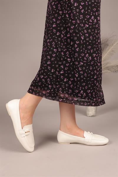 RİVA Kare Tokalı Loafer BEYAZ