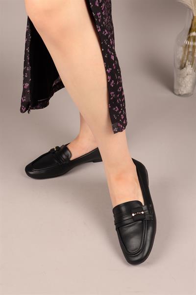RİVA Kare Tokalı Loafer SİYAH