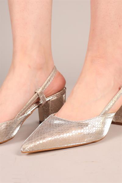 ROSELLA Yılan Derisi Alçak Topuklu Stiletto GOLD
