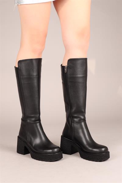LUNA Kalın Topuk Cilt Çizme SİYAH