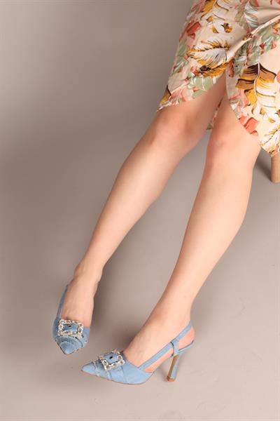 SANDY Taşlı Kot Topuklu Ayakkabı MAVİ