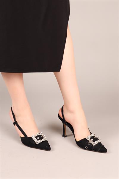 SANDY Taşlı Kot Topuklu Ayakkabı SİYAH