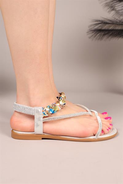 SATİN Saten Örgülü Sandalet GÜMÜŞ