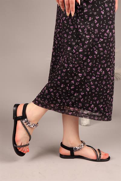 SATİN Saten Örgülü Sandalet SİYAH