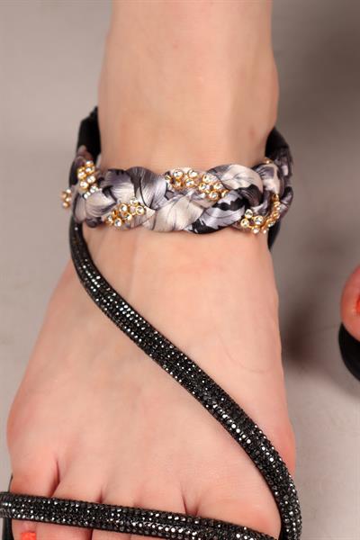 SATİN Saten Örgülü Sandalet SİYAH