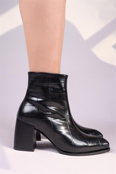 SCARLET Kroko Topuklu Bot SİYAH