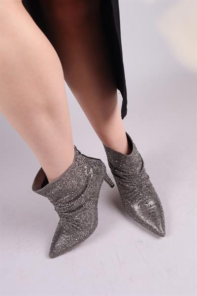 SHİNORA Komple Taşlı Topuklu Bot PLATİN