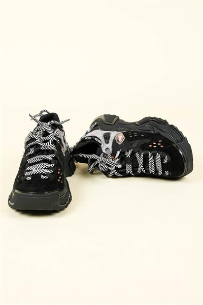 Sim Detaylı Süet Garnili Kalın Taban Spor Ayakkabı SİYAH