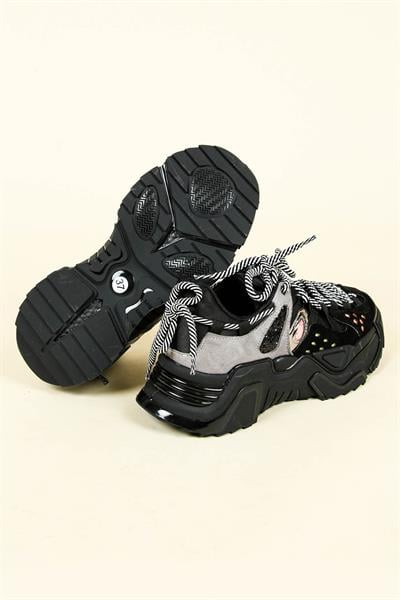 Sim Detaylı Süet Garnili Kalın Taban Spor Ayakkabı SİYAH