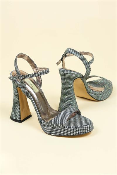 Simli File Tek Bant Platform Topuklu PLATİN