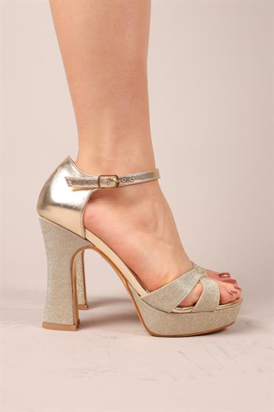 SİTKA Simli Çapraz Bant Platform Topuklu Ayakkabı GOLD