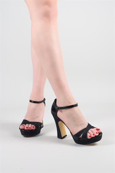 SİTKA Simli Çapraz Bant Platform Topuklu Ayakkabı SİYAH