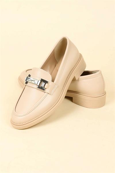 Taş Aksesuarlı Cilt Loafer TEN