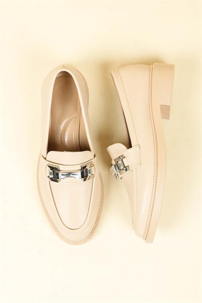 Taş Aksesuarlı Cilt Loafer TEN