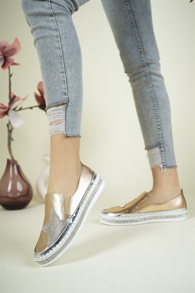 Taş Aksesuarlı Lastikli Sneakers BRONZ