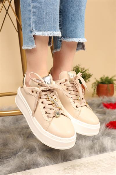 Taş Aksesuarlı Sneakers KREM