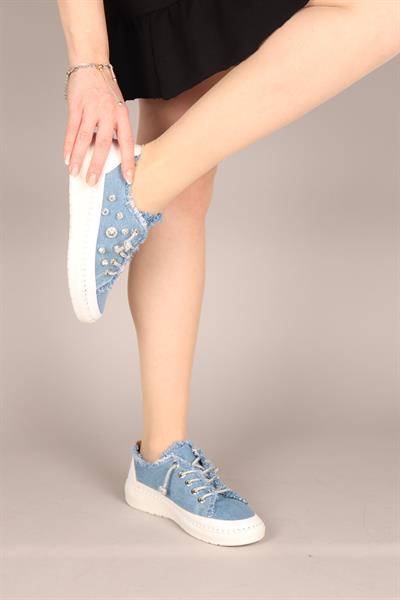 GUSTA Taş Bağcıklı Taş Detaylı Sneakers KOT MAVİ