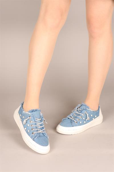 GUSTA Taş Bağcıklı Taş Detaylı Sneakers KOT MAVİ