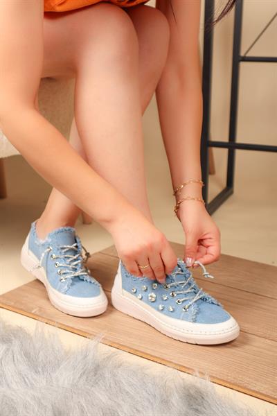 GUSTA Taş Bağcıklı Taş Detaylı Sneakers KOT MAVİ
