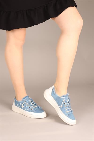 GUSTA Taş Bağcıklı Taş Detaylı Sneakers KOT MAVİ