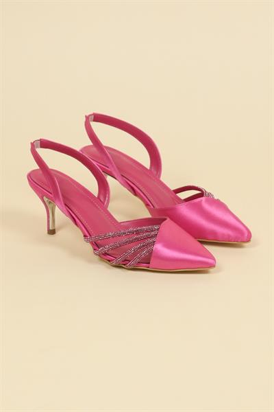 Taş Biyeli Karnı Yarık Stiletto FUŞYA