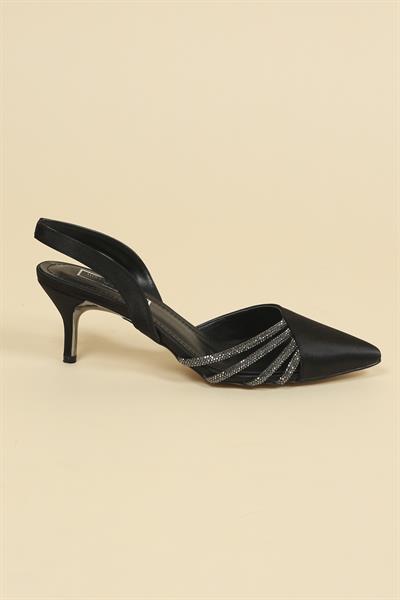 Taş Biyeli Karnı Yarık Stiletto SİYAH