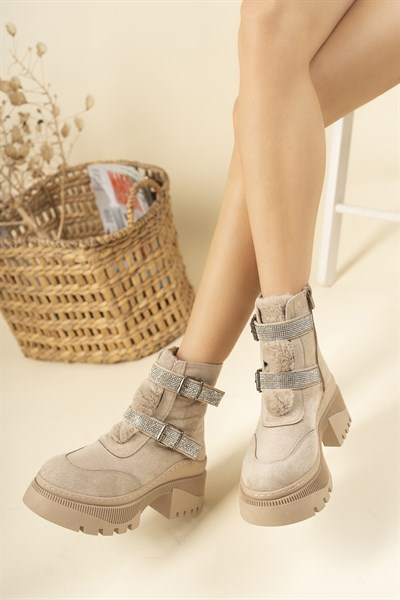 Taş Detaylı Süet Bot-TEN