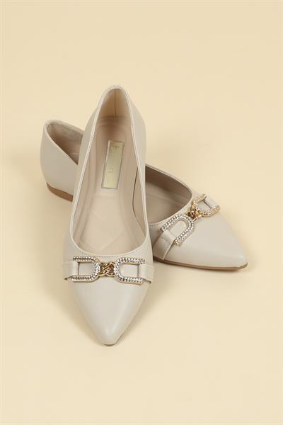 Taşlı Tokalı Babet BEJ