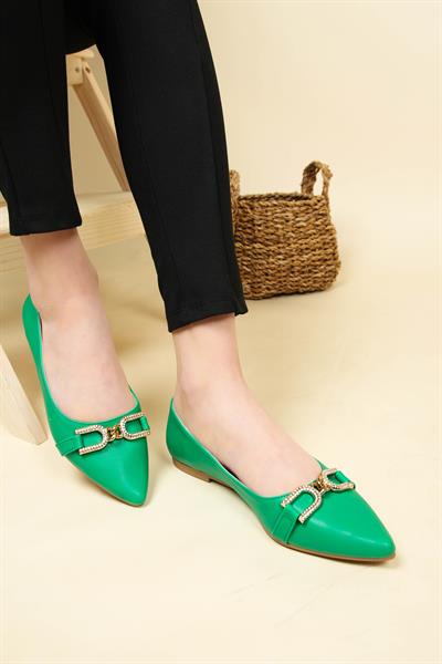 Taşlı Tokalı Babet YEŞİL