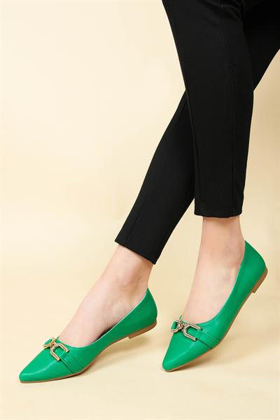 Taşlı Tokalı Babet YEŞİL