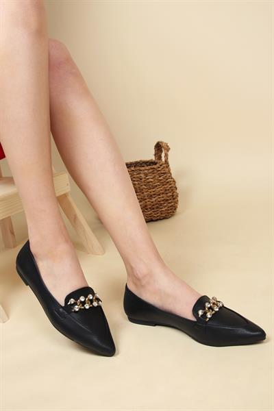 Taşlı Zincirli Babet SİYAH