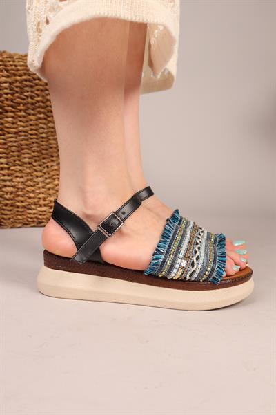 TASSEL Püskül ve Boncuklu Sandalet LACİVERT