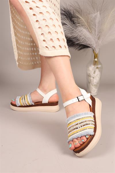 TASSEL Püskül ve Boncuklu Sandalet MAVİ