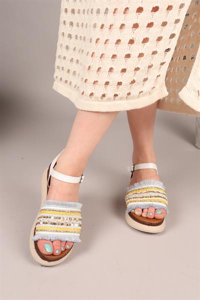 TASSEL Püskül ve Boncuklu Sandalet MAVİ