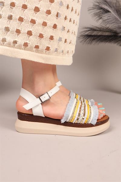 TASSEL Püskül ve Boncuklu Sandalet MAVİ