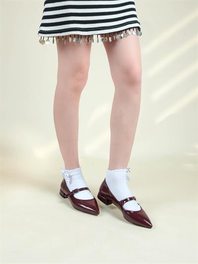 Tek Bant Detaylı Alçak Topuklu Babet BORDO