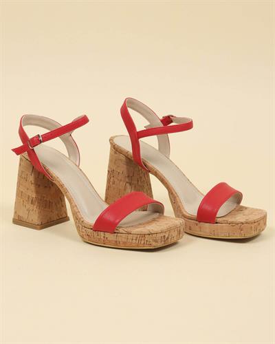 Tek Bant Mantar Topuklu Ayakkabı KIRMIZI