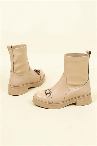 Tokalı Cilt Strech-Mat Rugan Garnili Bot  TEN