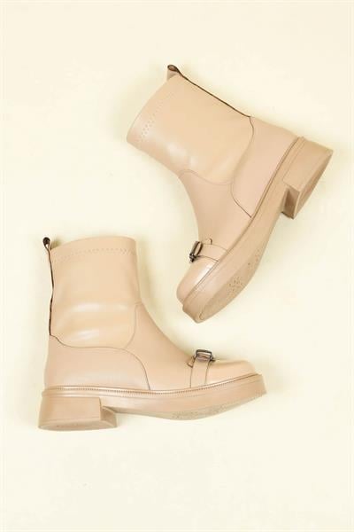 Tokalı Cilt Strech-Mat Rugan Garnili Bot  TEN