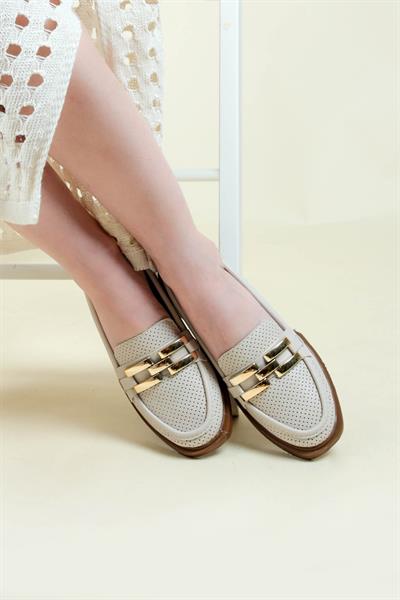 Tokalı Delikli Loafer BEJ