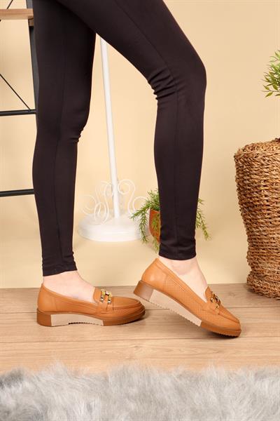 Tokalı Delikli Loafer TABA