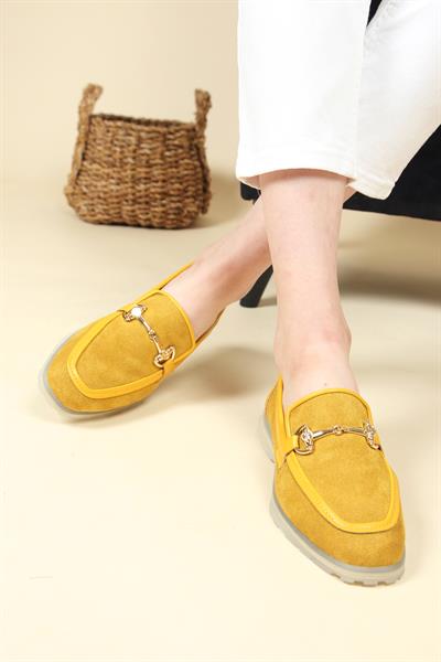 Tokalı Süet-Cilt Loafer HARDAL