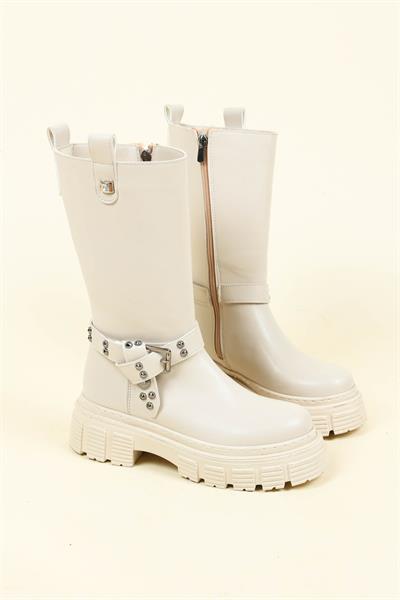 Trok Kemerli Düz Yarım Çizme TAŞ