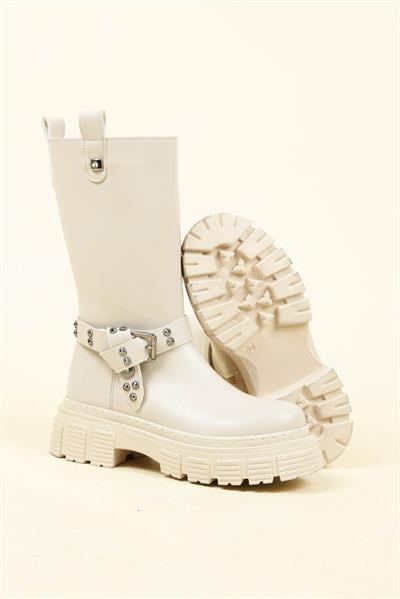 Trok Kemerli Düz Yarım Çizme TAŞ