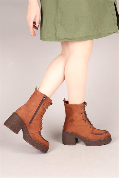 TULLIA Bağcıklı Süet Topuklu Kadın Bot TARÇIN