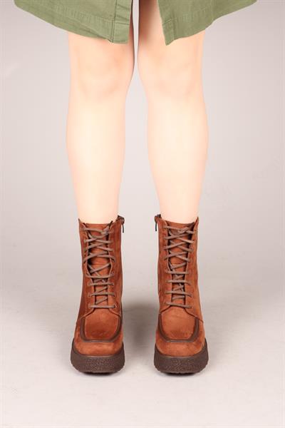 TULLIA Bağcıklı Süet Topuklu Kadın Bot TARÇIN