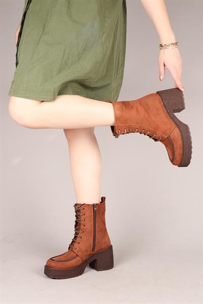 TULLIA Bağcıklı Süet Topuklu Kadın Bot TARÇIN