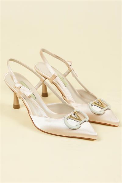 V Tokalı Saten Stiletto TEN