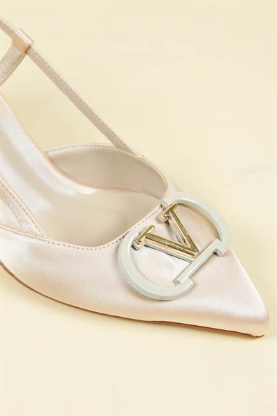V Tokalı Saten Stiletto TEN
