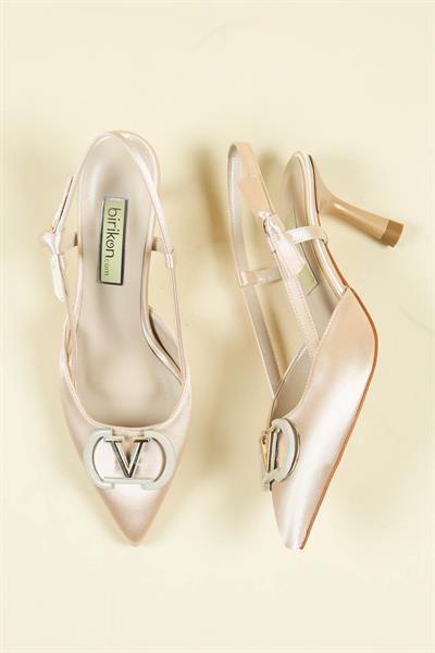 V Tokalı Saten Stiletto TEN